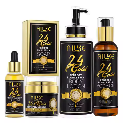 AILKE 24K Whitening Skin Set, Lightening, Remove Black Spots, Melanin, Stains, Even Skin Tone, Moist