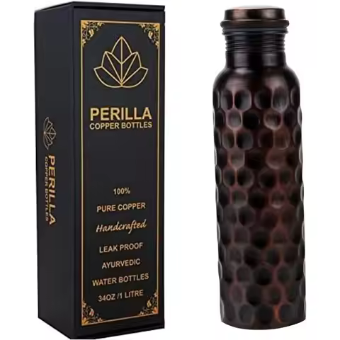 Copper Water Bottle 34 Oz Leak Proof - Drink More Water and Stay Hydrated for Office or Gym, Yoga Bo