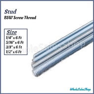 1/4”, 5/16”, 3/8”, 1/2”X 6 Feet BSW ZP Mild Steel Full Threaded Screw MS Rod Stud/Full Thread Screw 