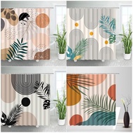 Mid Century Geometric Creative Black Line Tropical Shower Curtain Monstera Palm Leaf Waterproof Fabric Shower Curtain
