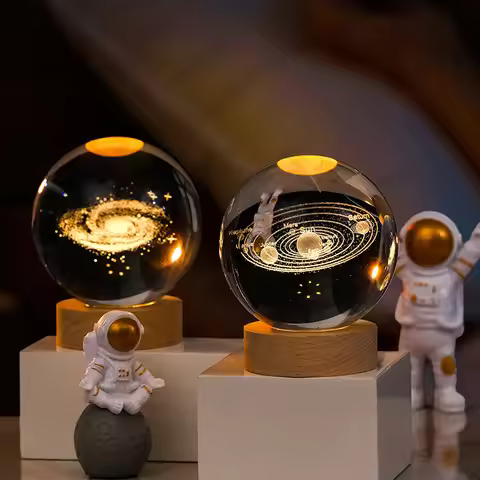 8cm 3D Crystal ball Crystal Planet Night Light Laser Engraved Solar System Globe Astronomy Birthday 