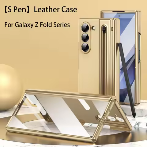 S Pen Phone Case for Galaxy Z Fold6 Fold5 Hinge Protection & Built-in Screen Protector Leather Phone