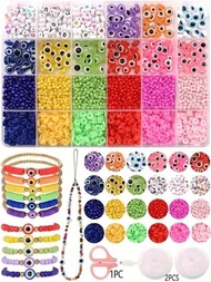 Una caja de conjunto de cuentas de ojo maligno multicolores para hacer pulsera, collar, aretes y otros accesorios de joyería