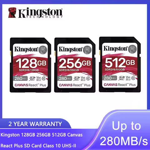 Kingston 128GB 256GB 512GB Canvas React Plus SD Card Class 10 UHS-II Cinema Cameras U3 V60 SDHC SDXC