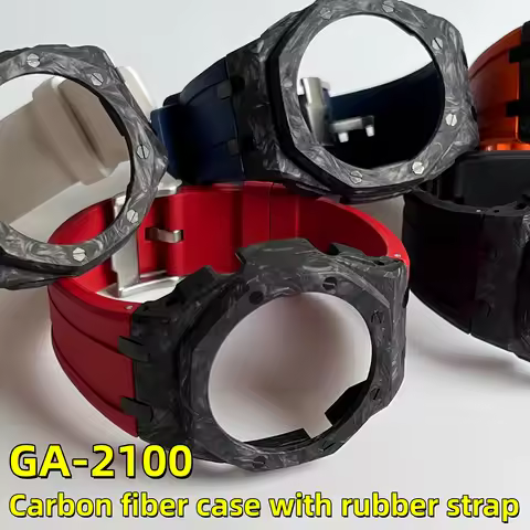 For Casio GA-2100 Custom Mod Kit Carbon Fiber Case + Sports Rubber Strap | GA2100 GA2110 GAB2100 Mod