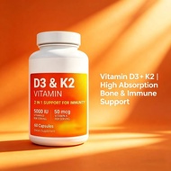 Vitamin D3 + K2 5000 IU Capsules | 2-in-1 Bone, Immune & Heart Support