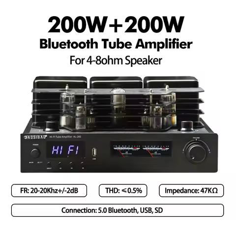5.0 Bluetooth Amplifiers 2x200W Tube Amps HiFi Amplifiers SNR80dB Audio With RC Coaxial Optical Soun