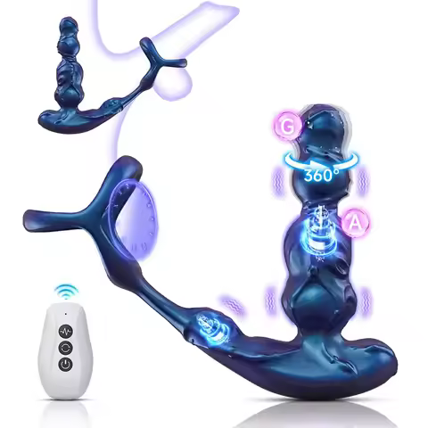 Anal Vibrator 360 Rotate Anal Beads Male Prostate Massager Locking Sperm Ring Electric Anal Plug Uni