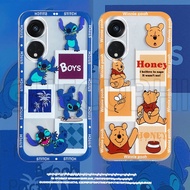Case OPPO Reno8 T G Reno 8T 5G 2023 Puzzle Cartoon Honey Bear and Stitch Pattern Silicone Transparent Soft Casing OPPO Reno8T 4G Latest 2023 Soft Cover Case