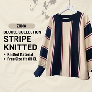 ZOE ARISSA NEW STRIPE KNITTED BLOUSE MUSLIMAH Zona Batwing Darcy Women Sweater Baju Labuh Murah Knit