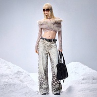 Women's Y2K Baddie Fashion Street Leopard Gradient Low Waist Loose Wide Leg Jeans