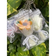 HANDMADE KEYCHAIN FUZZY WIRE FLOWER IN ZIPLOCK POUCH KEYCHAIN