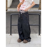 American Retro Heavy Industry Cuffed Design Buckle Jeans Men Spring Autumn New Style Loose Wide-Leg 