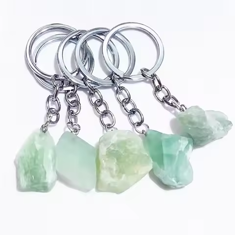 1pc Natural Raw Ore Green Fluorite Stone Key Ring Crystal Quartzs Keychain Women Men Handbag Mineral
