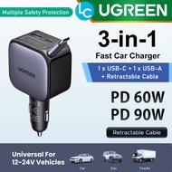 UGREEN Nexode 60W / 90W 3-in-1 Car Charger PD3.0 USB Type C Fast Charging with Retractable USB-C Cab
