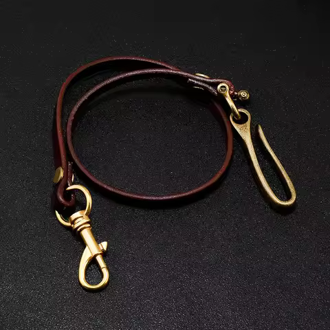2025 Punk Style Trousers Chain Handmade Long Cowhide Plain Genuine Leather Keyring Jean Wallet Chain