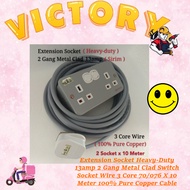 Extension Socket Heavy-Duty 13amp 2 Gang Metal Clad Switch Socket Wire 3 Core 70/076 X 10 Meter 100%