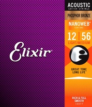 (ของแท้ 100%) สายกีตาร์โปร่ง Elixir 16077 Phosphor Bronze Nanoweb Coated Light-Medium 12-56