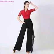 Dance since wide-legged pants waist trousers falbala joker hang down feeling acr舞蹈阔腿裤子女高腰裤子荷叶边百搭垂坠感练