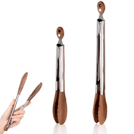 2 Pack Walnut Wooden Tongs for Cooking 12 &amp 9 Inch Wood Salad Tongs for Serving Stainless Steel K