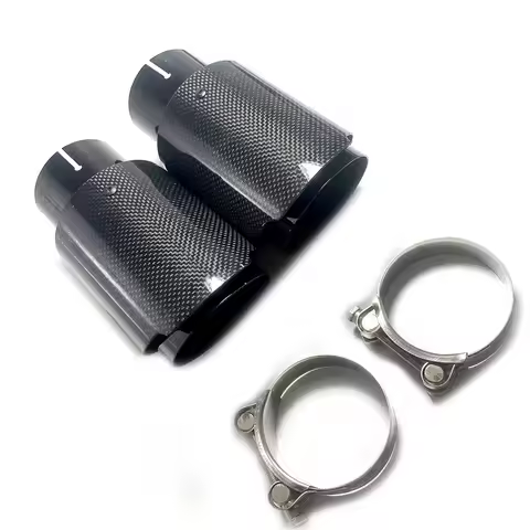 Car Glossy Carbon Fiber Muffler Tip Exhaust System Pipe Mufflers Nozzle Universal Straight Stainless