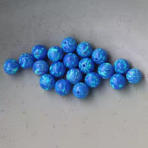 10pcs Blue / White / Orange 3-8mm Synthetic Opal Bead Round opal ball stone Opal Beads with full hol