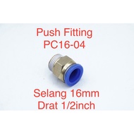 Pc16-04 Pneumatic Coupler Fitting Straight Hose 16mm Drat 1/2inch Connector Slip Lock Push Tube Brass Connector Male Thread Straight | 2.048.0020 | Pc16-04