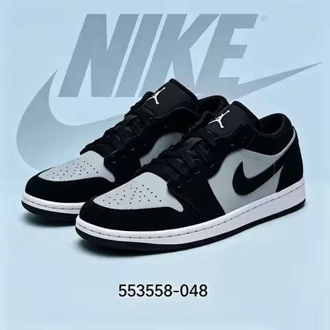 Nike Authentic Men's Shoes - Black and Gray AJ1 Air Jordan 1 Low Top Retro Sneaker Basketball Shoe 5