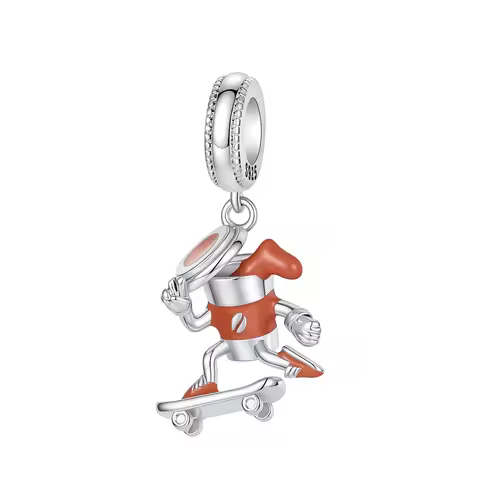 925 Sterling Silver Skateboard Coffee Cup Dangle Charm Bead Skater Coffee Mug Pendant Fit Charm Brac