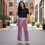 Straight-Leg Pants Chinese Hmong Embroidered Cotton Fabric Elastic Waist 28-38 Inches