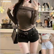 Women's Sexy Denim Shorts Low Waist Tight Rhinestone Stretch Shorts New Denim Shorts Women Short Pan