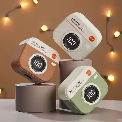 Q86wireless earphones semi in ear retro camera design power display music earphones ultra long batte