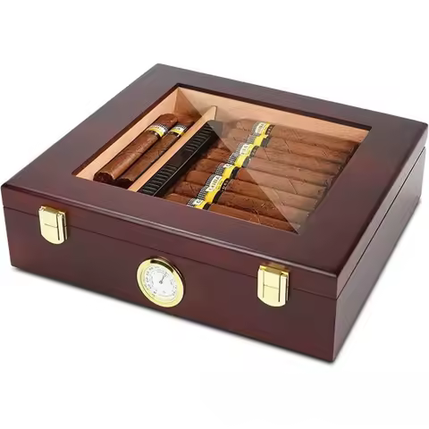 Cigar Humidor Box Cigar Case with Humidifier and Hygrometer, Cedar Wood Cigar Box with Divider, Ciga