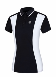 THE GOLF GRIP เสื้อกอล์ฟ เสื้อกีฬาผู้หญิงแขนสั้น คอปก ผ้าระบายเหงื่อ ลายทางตรง YFL003