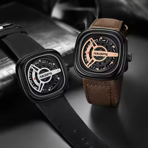 Man Watches Punk Style Square Wheel Man watch Fashion Watch Wild Belt Waterproof Quartz Watch watche