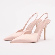 ZARAˉ 2024 New Womens Shoes Pointed Silk Satin Texture Back Trip With Dew Heel Thin Heel High Heel S