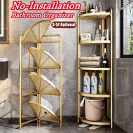 Free shippingInstallation Free Bathroom Corner Shelf Gold 3/4/5 Tier Foldable Storage Rack Multi-Fun