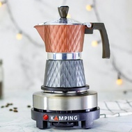 KAMPING ชุดเเตาไฟฟ้า + มอคค่าพอท moka pot เหลี่ยมเพชร สไตล์อิตาลี (MOKA POT) 3cup/150ml