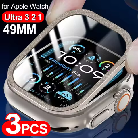 Tempered Glass Titanium Alloy Frame Protective Glass for Apple Watch Ultra 3 2 1 49mm Screen Protect