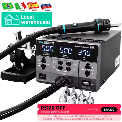 SUGON 8630Pro 1300W Hot Air Gun Digital Display BGA Rework Station Curved Nozzle Welding Repair Deso