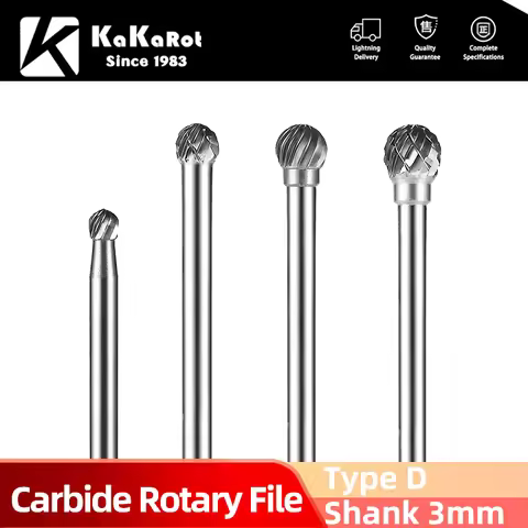 KaKarot 3mm Shank D Type Tungsten Carbide Rotary Files D0303M03 Single Burr Drill Bit CNC Engraving 