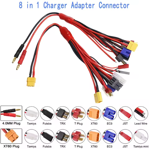 8 in 1 Charging Adapter Converter XT60 4.0MM Banana Connector To EC3 XT60 TRX JST Futaba T Plug for 