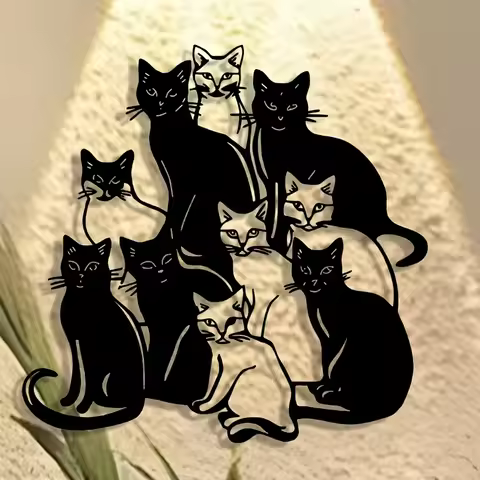 1pc Elegant Group Cat Metal Wall Art - Halloween & Christmas Abstract Design, Iron Craft for Home, O