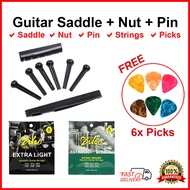 [SET] Guitar Saddle + Nut + Pin + Acoustic Electric String + Pick | Gitar Akustik Accessories 吉他配件