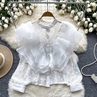 Niche ภาษาฝรั่งเศสคําสไตล์ Cross-Border Luxury 3D Ruffle Edge รอบคอ Pearl Single-Breasted อเนกประสงค