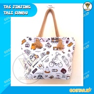 TAS WANITA TAS SLEMPANG WANITA TAS JINJING TALI SUMBU KAIN KANVAS TOTEBAG KECIL 30x7x26 cm