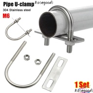 ROSEGOOD 1Set Pipe U-clamp, Screws With Baffle M6 Round Tube Clamp,  304 Stainless Steel Round Bolt 