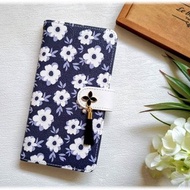 iPhone 14 iPhone 15 Pro 智慧型手機保護殼海軍藍花痴圖案智慧型手機保護殼卡片儲存筆記型可愛 iPhone 12 保護套手套