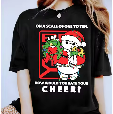 Disney Big Hero Baymax How Would You Rate Your Cheer Xmas T-Shirt Cute Baymax Chubby Santa Costume M
