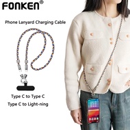 Fonken Phone Lanyard Charging Cable 65W Type C to Type C IOS Cable Neck Phone Strap